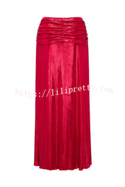 Solid Color Shiny Fabric Irregular Loose Beach Stretch Skirt