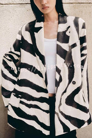 Breath of Freedom Animal Print Button Up Long Sleeve Lapel Loose Blazer