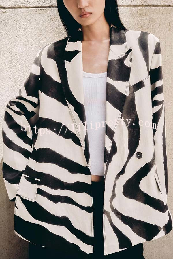 Breath of Freedom Animal Print Button Up Long Sleeve Lapel Loose Blazer