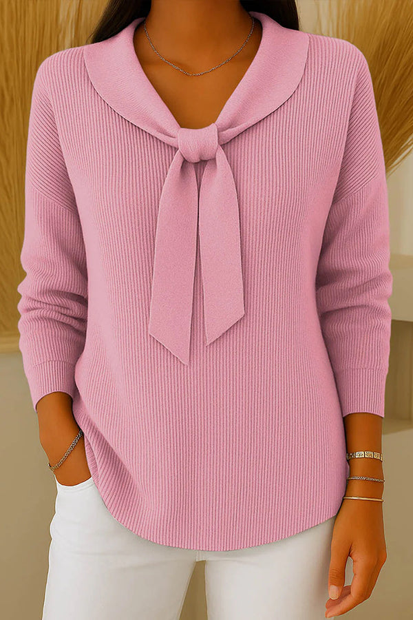 Solid Color Loose-fitting Tie-waist Long-sleeved Knit Sweater