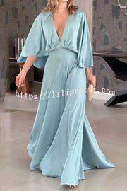 Solid Color V Neck High Waist Slit Casual Maxi Dress