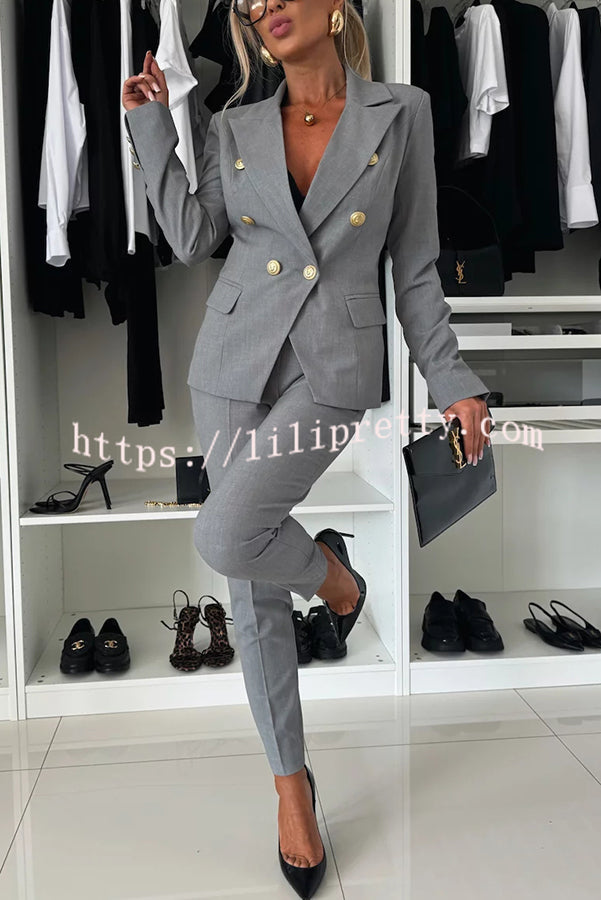 Feeling of Confidence Metal Button Long Sleeve Lapel Blazer