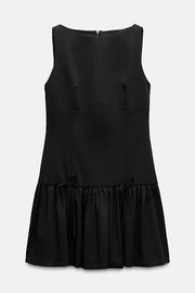 Solid Velvet Bow Embellished Sleeveless Mini Dress