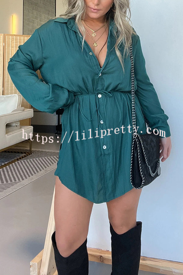 Solid Color Long Sleeve Button Casual Shirt-Style Rompers