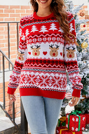 Lilipretty Christmas Print Crew Neck Long Sleeve Sweater