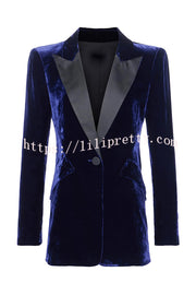 Bold Modern Velvet Contrast Satin Lapel Blazer and High Rise Pocket Shorts Set