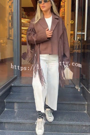 Western City Suede Long Tassels Long Sleeve Lapel Relaxed Jacket