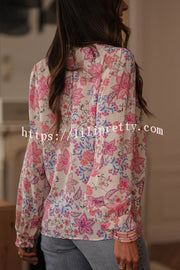 Floral Print Long-Sleeved Button-Up Elegant Shirt