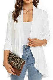 Solid Color Casual Three-quarter Sleeve Ruffled Loose Cardigan