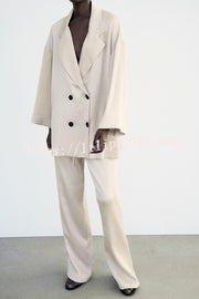 Fashionable Pleated Elastic Waist Tie Casual Pocket Wide-leg Pants
