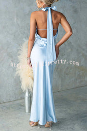 Satin Fashion Halter Backless Slim Elegant Maxi Dress