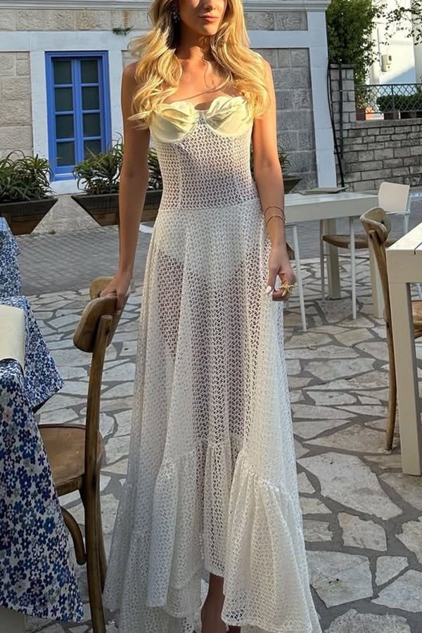 Fashion Lace Suspender Slim See-through Maxi Dress