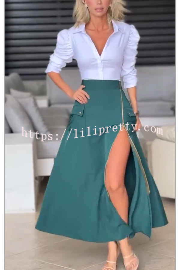 Perfect Shape Elastic Waist Zipper Detail Pocket Cargo Maxi Skirt