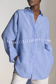 Reality Calling Linen Blend Solid Button Long Sleeve Loose Blouse