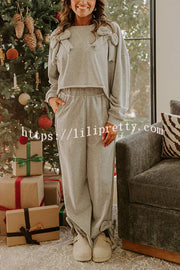 Dear Daydream Loose Bow Tie Long-Sleeved Sweatshirt and Elastic Waist Pocket Pants Set