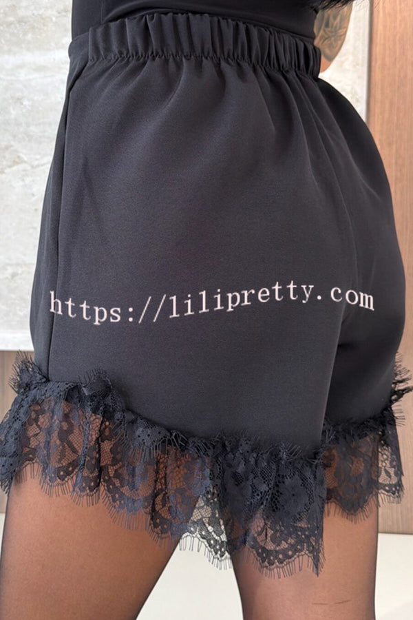 Amazing Items Lace Trim High Rise Elastic Waist Loose Mini Shorts