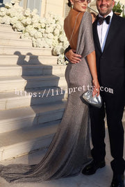 Fit and Elegance Fine Shimmering Fabric Open Cowl Back Draped Neckline Maxi Dress
