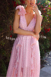 Wedding Dreams Chiffon Printed Flutter Sleeve Cutout Back Lace-up Maxi Dress