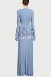 Stylish Long-sleeved Slim-fit Pleated Elegant Maxi Dress