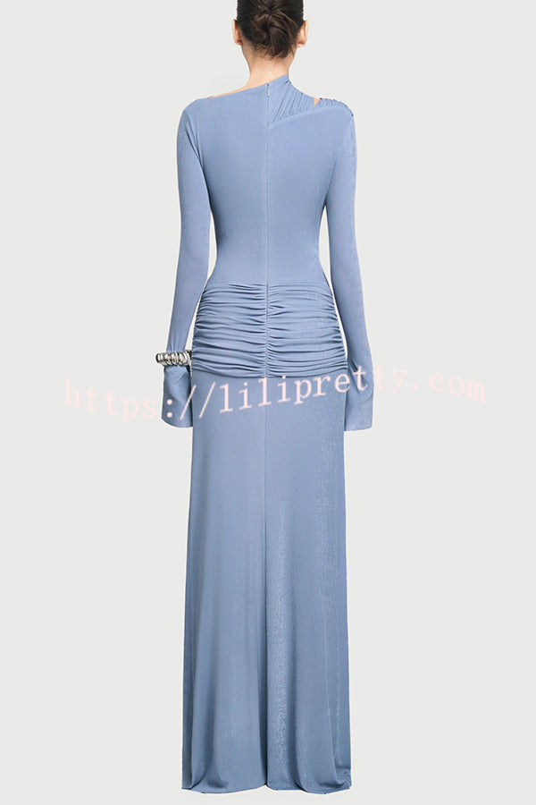 Stylish Long-sleeved Slim-fit Pleated Elegant Maxi Dress