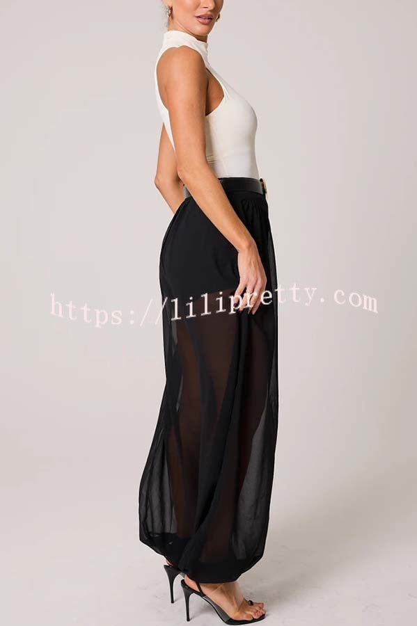 Autumn Avenue Chiffon See-Through Elastic Waist Aladdin Bloomers Pants