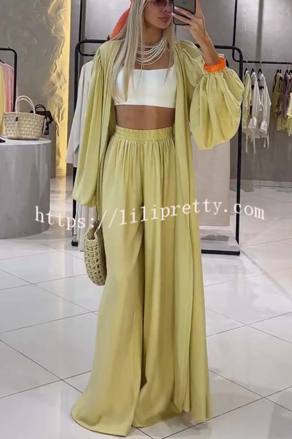 Beach Cottage High Rise Elastic Waist Wide Leg Pants