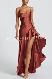 Solid Color Sexy Backless Lace-up Irregular Ruffled Maxi Dress