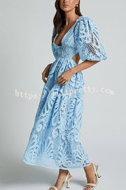Solid Color V neck Hollow Lace Waistless Sexy Maxi Dress