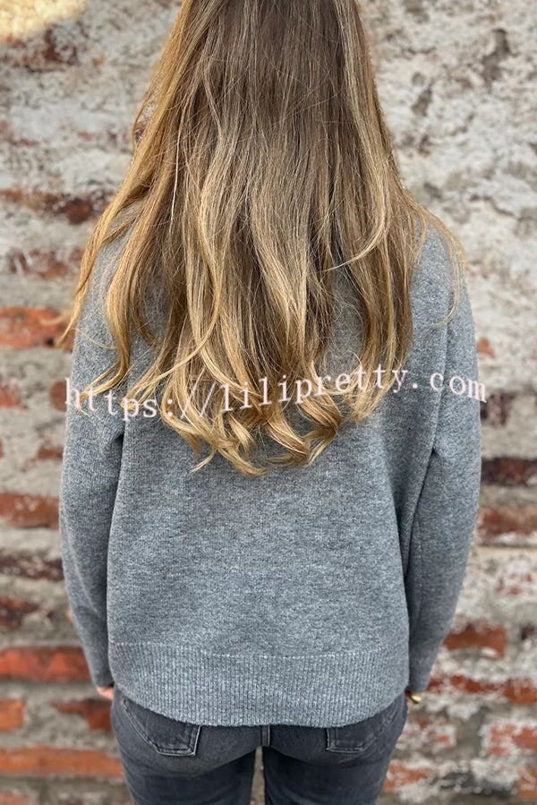 Solid Color High Collar Button Loose Long Sleeve Knitted Sweater