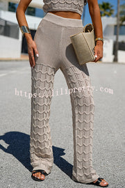 Solid Color Hollow Sleeveless Round Neck Knitted Vest and Stretch Casual Straight Pants Set