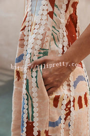 Kelia Ric Rac Trims Unique Print Strapless Pocket Flared Maxi Dress