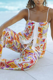 Katri Unique Print Front Slit Tank and Elastic Waist Pocket Wide Leg Pants Set