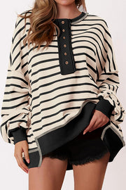Fashion Striped Print Loose Casual Long-sleeved Top