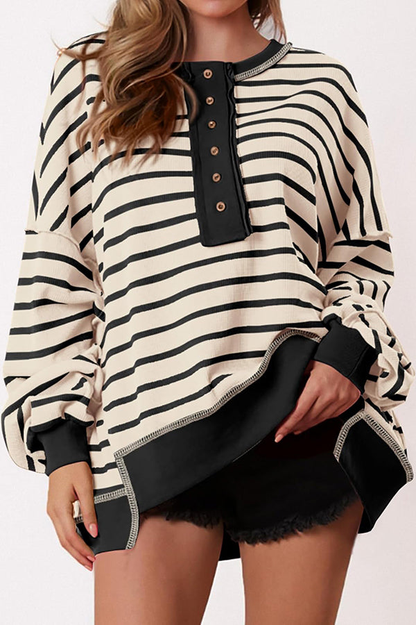 Fashion Striped Print Loose Casual Long-sleeved Top