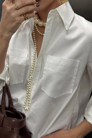 Solid Color Loose Long Sleeve Casual Pocket Shirt