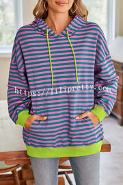 Striped Print Long Sleeve Pocket Loose Hoodie