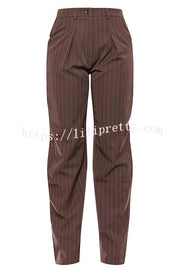 Goal Digger Striped Button Belted Lapel Vest and Pocketed Wide-leg Pants Set