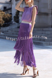Elegant Tassel Hem Elastic Waist Casual Maxi Skirt