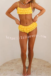 Sweet Summer Mood Tiered Ruffle Design Stretch Bikini Swimsuit