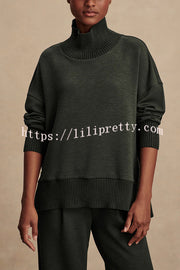 Barker High-Neck Long Sleeve Side Zipper Sweatshirt and Elastic Waist Pocketed Loose Pants Set