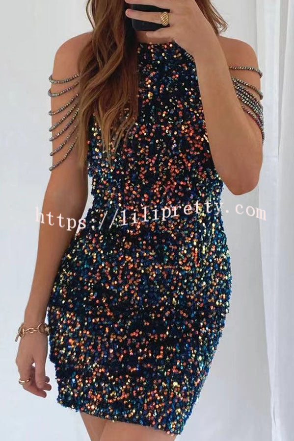 Lilipretty Looking At The Glamorous View Sequin Tassel Shoulder Cocktail Mini Dress