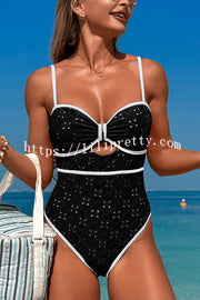 Fashion Contrast Color Hollow Stretch One-piece Swimsuit