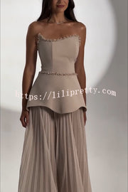 Capture The Moment Gem Trim Pleated Hem Strapless Maxi Dress