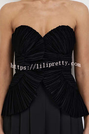 Show Exquisiteness Satin Pleated Heart-shaped Off Shoulder Halter Tank