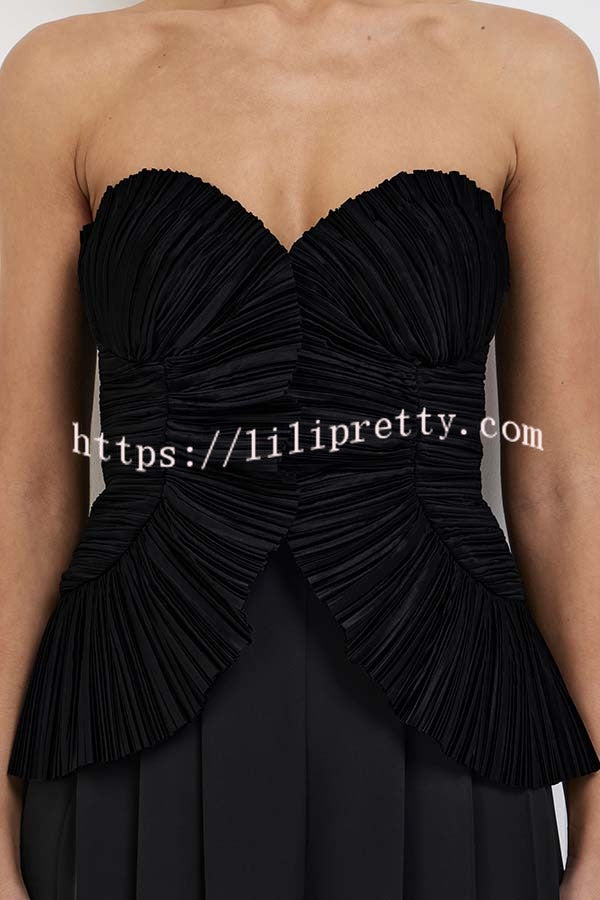Show Exquisiteness Satin Pleated Heart-shaped Off Shoulder Halter Tank