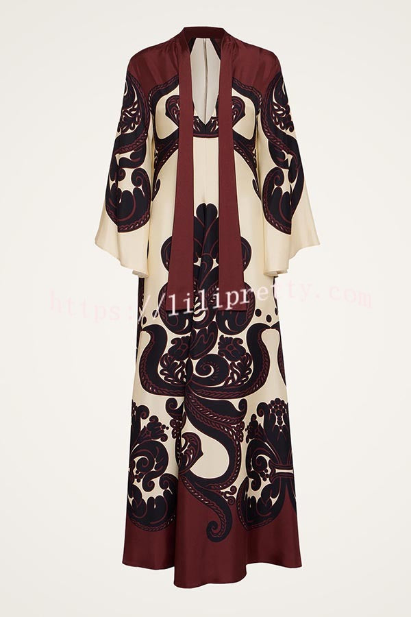 Unique Ethnic Print V-neck Long-sleeved Loose Dress