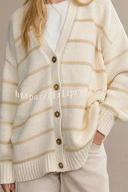 Striped Loose V-neck Long-sleeved Casual Knit Cardigan