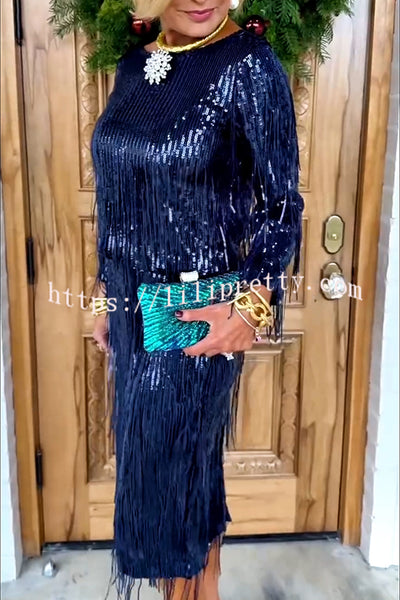 Insight Blueberry Sequin Fringe Long Sleeve Blouse