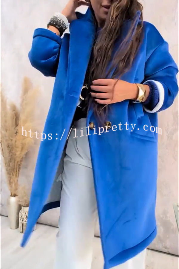 A Pleasant Winter Button Up Long Sleeve Pocket Lapel Loose Midi Jacket