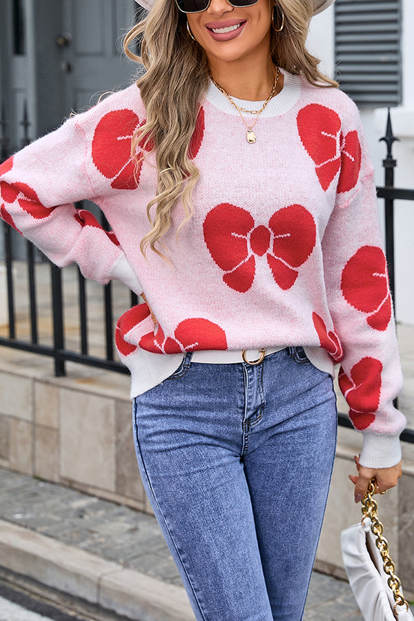 Fashionable Loose Round Neck Knitted Bow Sweater